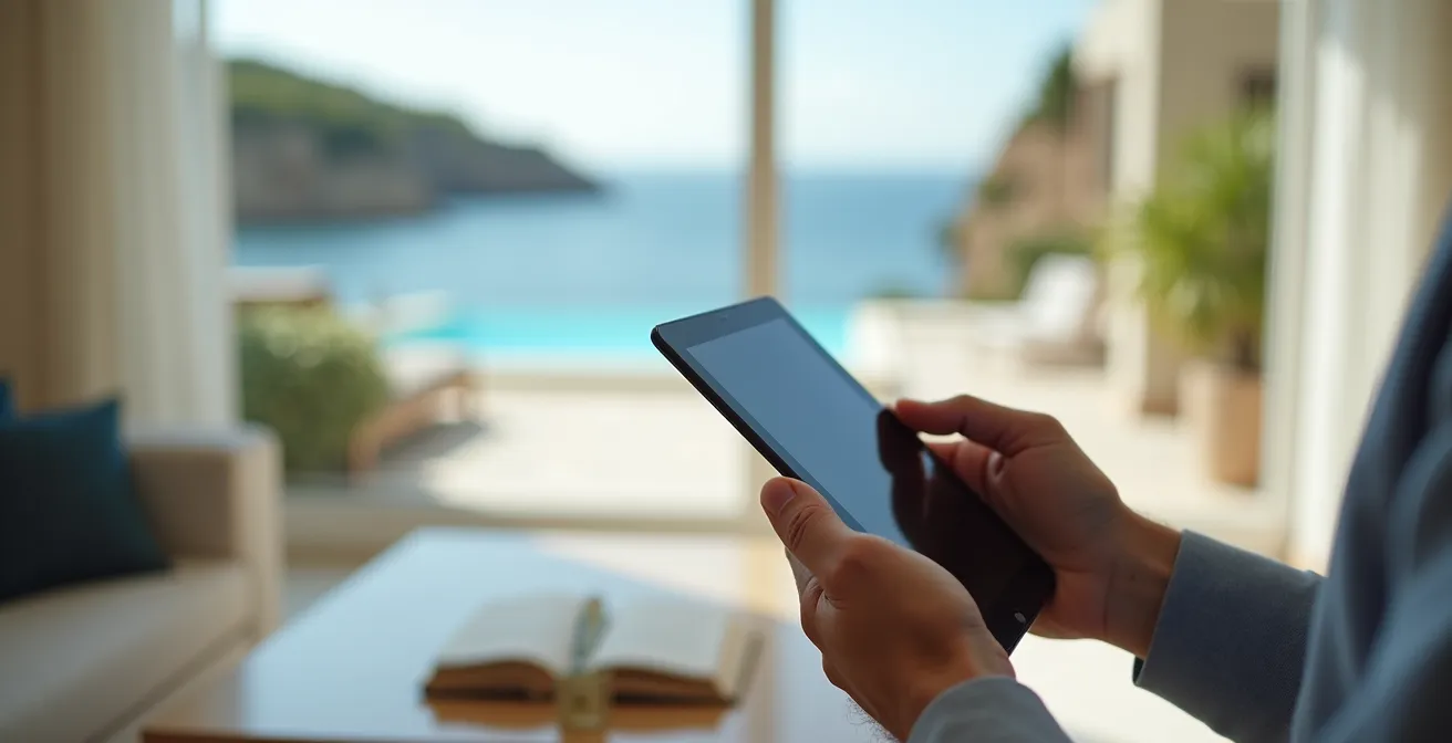 Bureau moderne avec vue sur la Méditerranée pour gestion à distance